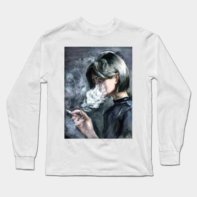 Smoking Girl Long Sleeve T-Shirt by Kira Balan